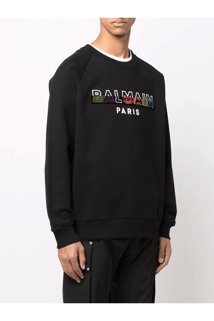 Balmain Split Textured Logo Sweatshirt in Black