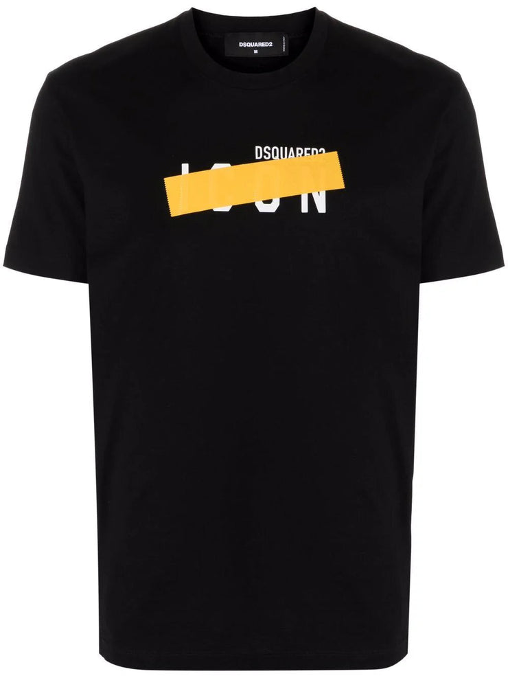 Dsquared2 Yellow Icon Tape Detail Cotton T-shirt in Black