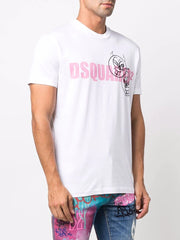 Dsquared2 Doodle Logo Face Cotton T-shirt in White