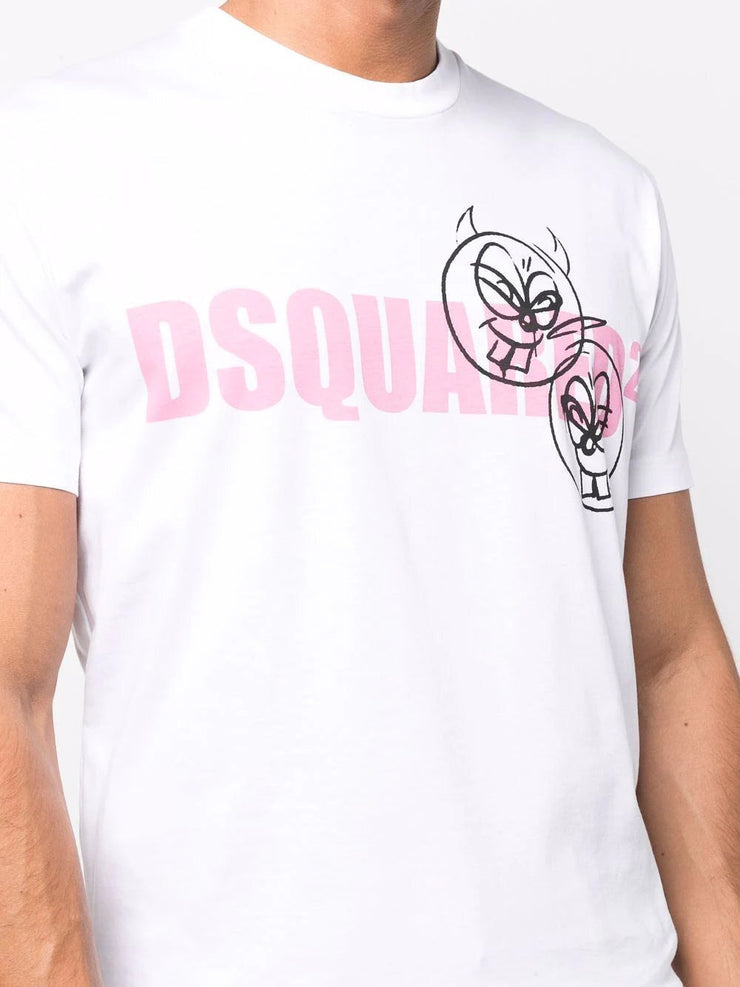 Dsquared2 Doodle Logo Face Cotton T-shirt in White