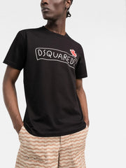 Dsquared2 Maple Leaf Logo Doodle-print T-shirt in Black