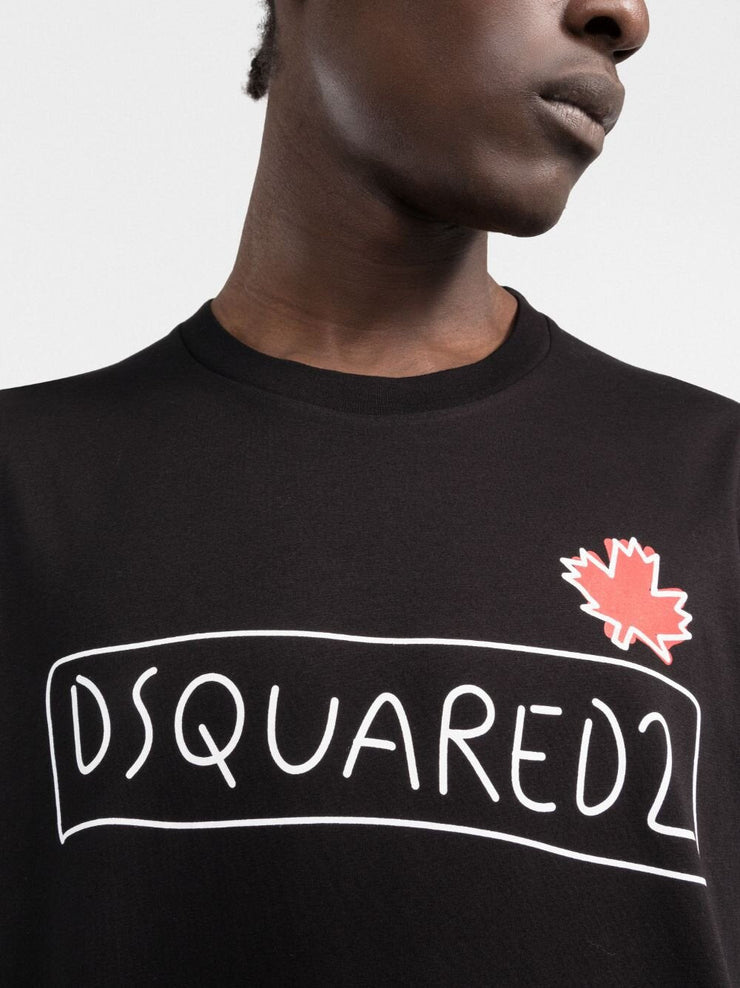 Dsquared2 Maple Leaf Logo Doodle-print T-shirt in Black