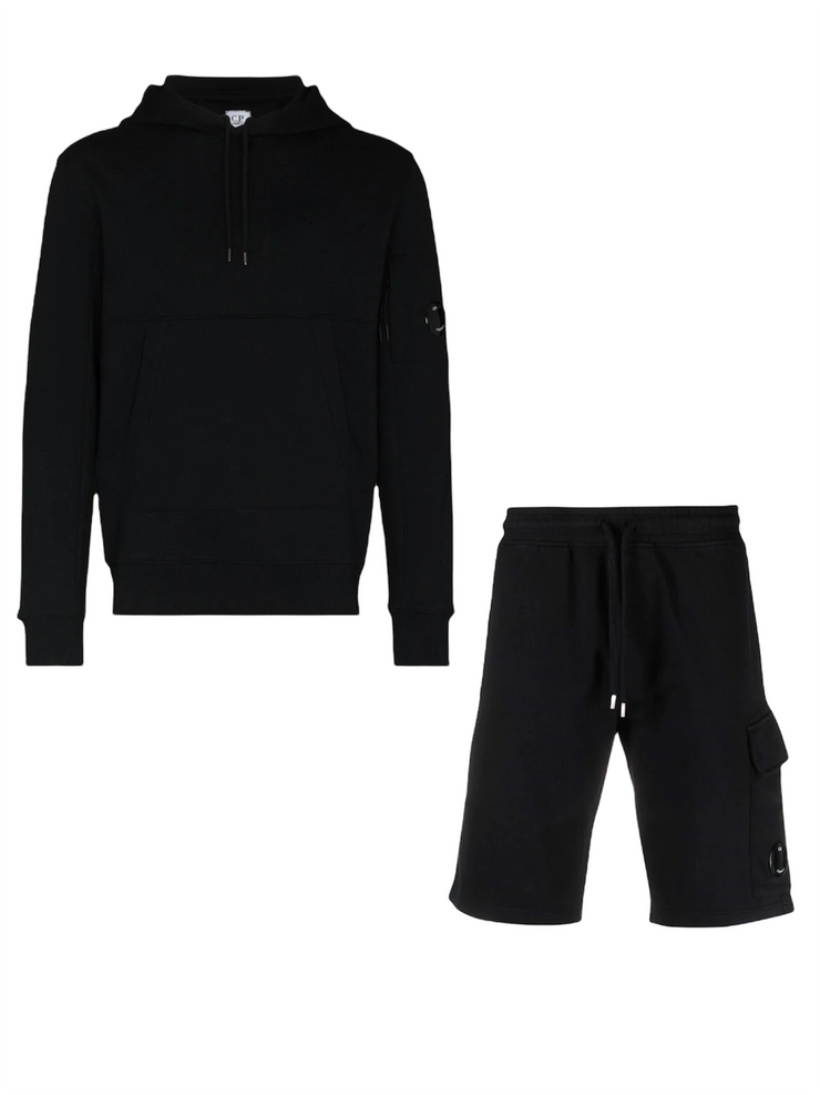 C.P. Company Logo Patch Hoodie & Short Set in Black