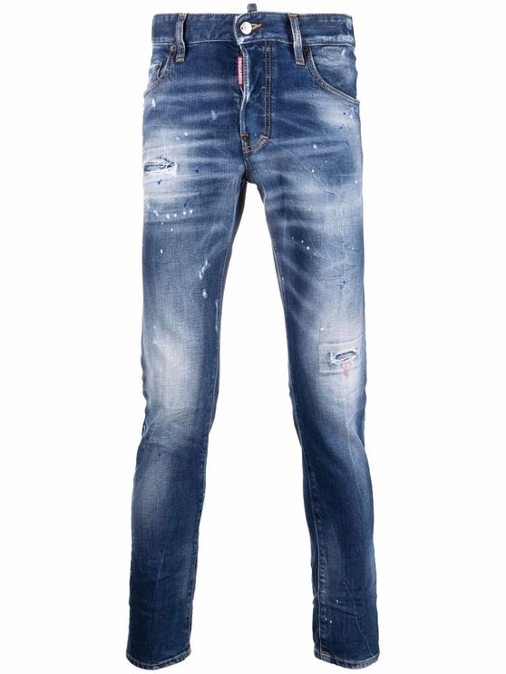 Dsquared2 Paint Splattered Skater Distressed Slim Fit Stretch Jeans